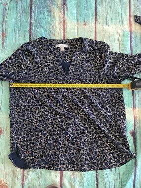 Michael Kors Geometric-Print Navy V-Neck Blouse